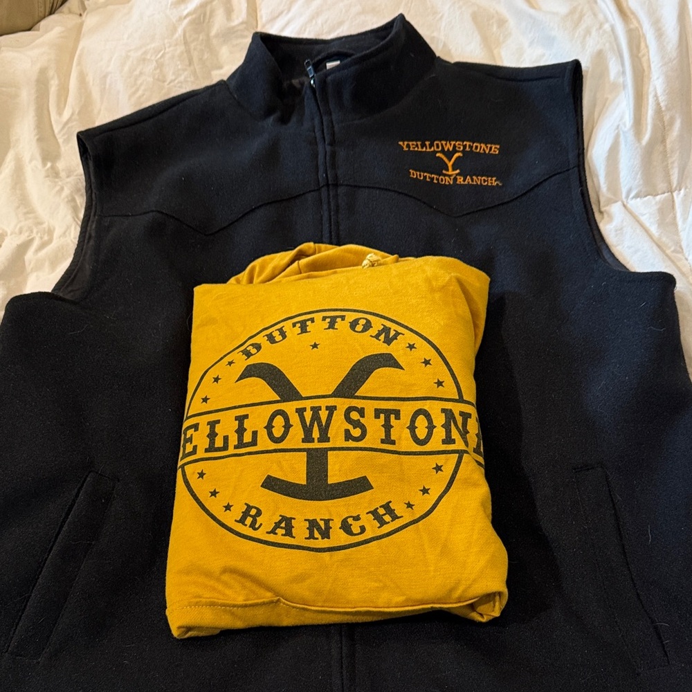 Yellowstone Dutton Ranch Black Vest and Yellow Shirt
